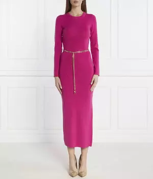 Платье шерстяное Michael Kors с поясом, розовый