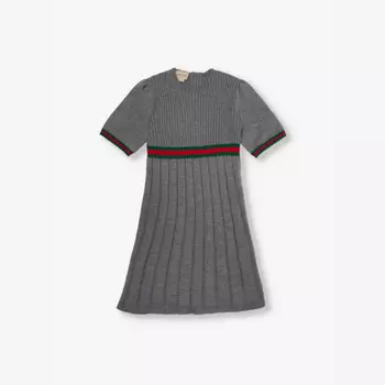 Платье шерстяное в рубчик с короткими рукавами 4-12 лет Gucci, серый