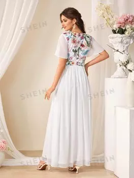 Платье шифоновое Shein Belle для с вышивкой, белый