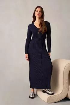 Платье широкой вязки в рубчик с v-образным вырезом Ro&Zo, синий