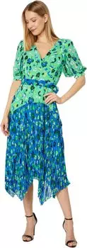 Платье Short Puff Sleeve with Belt At Waist and Pleated High-Low Skirt Maggy London, цвет Mint Green/Green