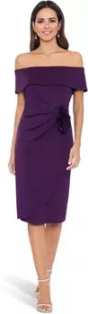 Платье Short Scuba Off-the-Shoulder Side Flower XSCAPE, цвет Plum