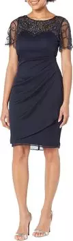 Платье Short Sheer Matte Jersey Beaded Top XSCAPE, темно-синий
