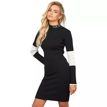 Платье Siksilk Knitted Bodycon Long Sleeve, черный