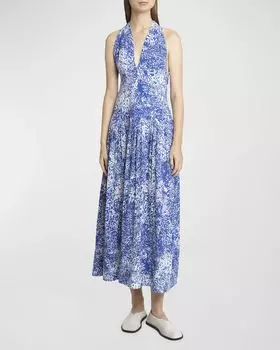 Платье Simone из вискозного крепдешина с принтом Proenza Schouler, цвет Cobalt Multi