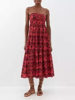 Платье siya из смесового хлопка с воротником-халтер и принтом Ulla Johnson, розовый