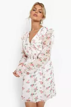 Платье-скейтер с цветочным цветом Boohoo, белый