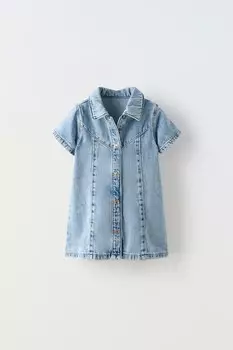 Платье скейтера из джинса ZARA, средне-синий
