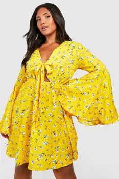 Платье-скорбинка с цветочным завязком передним Boohoo, желтый