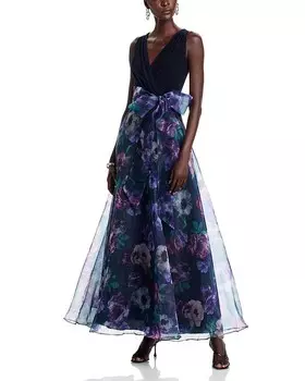 Платье смешанной техники Eliza J без рукавов с вырезом и воротником-стойкой, мультиколор