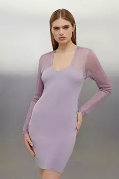 Платье смешанной вязки с формой фигуры Karen Millen, фиолетовый