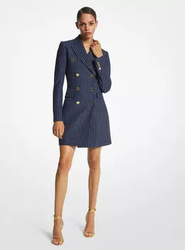 Платье-смокинг в тонкую полоску металлик с двойным крепом-сабле Michael Kors, синий