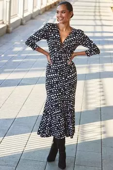 Платье со присборенными рукавами и перекрученным передом Sosandar, черный