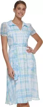 Платье со рюшами и рукавами DKNY, цвет Zelda Blue Multi
