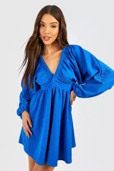 Платье со сборами Boohoo, кобальтовый