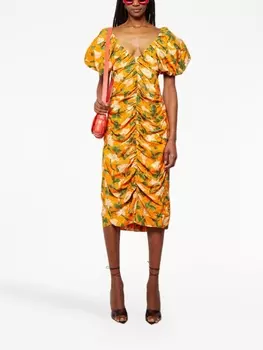 Платье со сборками и цветочным принтом Agua By Agua Bendita, оранжевый