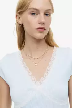 Платье со сборками и кружевной окантовкой H&M, синий