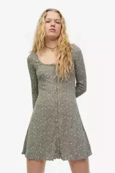 Платье со сборками и кружевной окантовкой H&M, зеленый