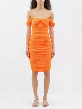 Платье со сборками и открытыми плечами Norma Kamali, оранжевый