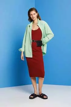 Платье со сборками и разрезами по бокам Esprit, бургундия