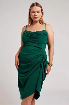 Платье со сборками на воротнике-хомуте Yours, зеленый
