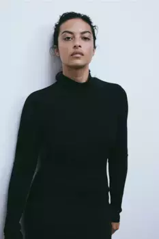 Платье со складками и низким воротником-поло H&M, черный