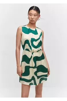 Платье со складками и узором Mango, зеленый