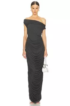 Платье со спущенными плечами и сборками по бокам Norma Kamali, серый