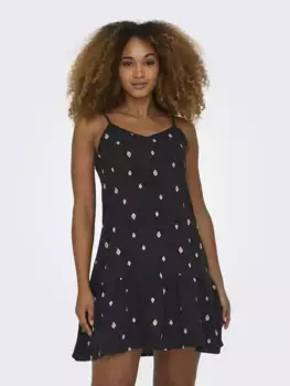 Платье-спагетти ONLY "ONLNORA LIFE STRAP V-NECK DRESS PTM ", с воланом, черный