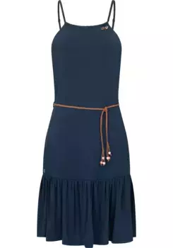 Платье-спагетти в стиле Ragwear "Тайм", стильное летнее платье на тонких бретельках и поясе, цвет Indigo