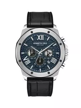 Платье Спортивные часы с хронографом из нержавеющей стали, кожи и силикона/45 мм Kenneth Cole, синий