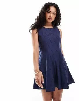 Платье Stradivarius embroidery mini navy