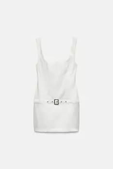 Платье стрейч с поясом ZARA, белый