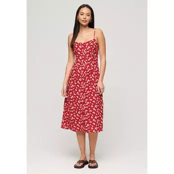 Платье Superdry Print Button Cami Midi, розовый