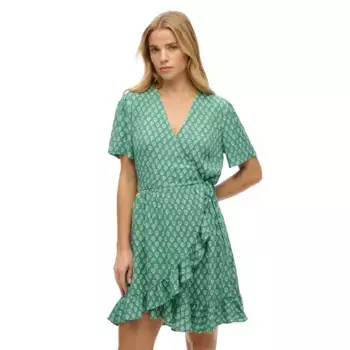 Платье Superdry Printed Mini Wrap short sleeve short, зеленый