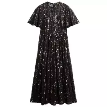 Платье Superdry Volume Tiered Mesh short sleeve midi, черный
