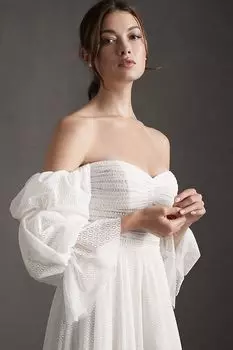 Платье свадебное Willowby by Watters Cameron с открытыми плечами в сетку, бежевый