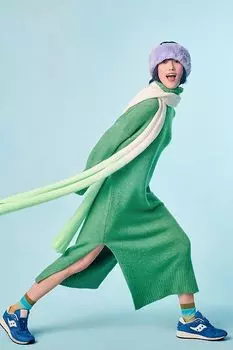 Платье-свитер Anthropologie с высоким воротником, зеленый