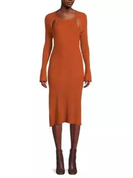 Платье-свитер Design History в рубчик с вырезом, оранжевый
