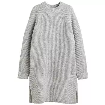 Платье-свитер H&amp;M Ribbed Knit, светло-серый/мергель