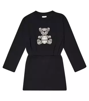 Платье-свитер из хлопка с принтом Burberry, черный