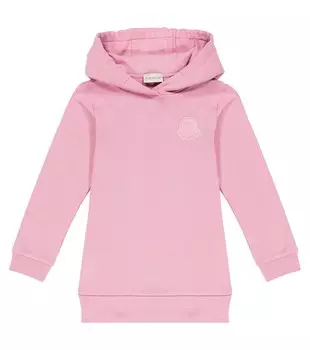 Платье-свитер из хлопкового флиса Moncler Enfant, розовый