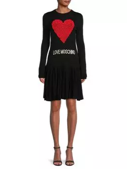 Платье-свитер Love Moschino с сердечками из смесовой шерсти, черный