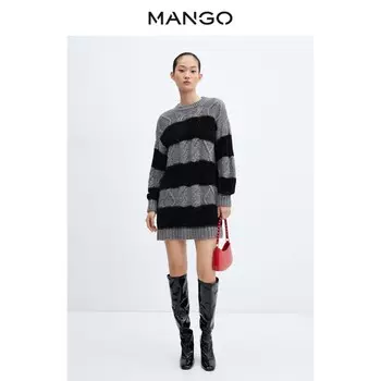 Платье-свитер Mango с круглым вырезом и длинными рукавами, серый