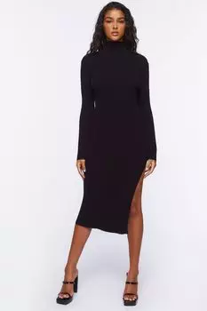 Платье-свитер миди в рубчик Forever 21, черный