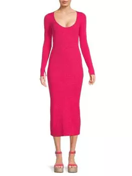 Платье-свитер миди в рубчик Ganni, цвет High Risk Pink