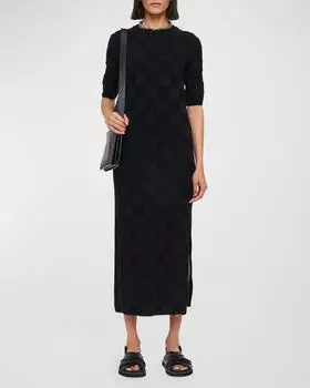 Платье-свитер миди в стиле виши с боковыми разрезами JOSEPH, черный