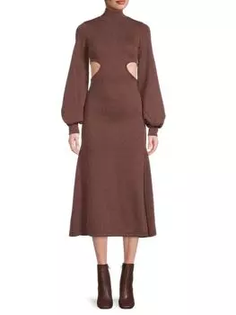 Платье-свитер миди WeWoreWhat в рубчик с вырезом, коричневый