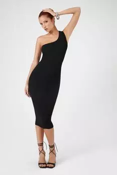 Платье-свитер на одно плечо Forever 21, черный