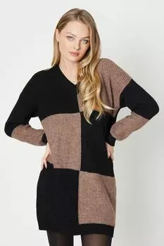 Платье-свитер оверсайз в клетку с V-образным вырезом в клетку Oasis, бежевый